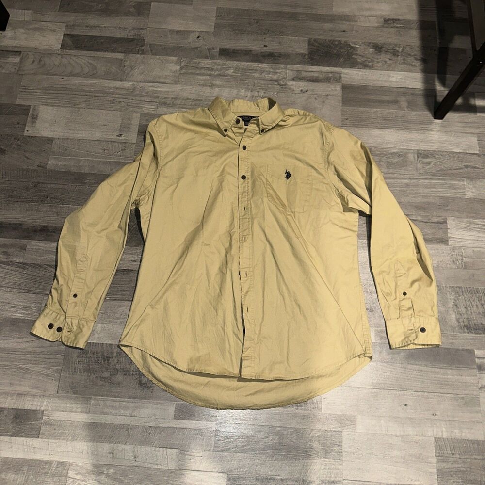 US Polo Assn Mens Long Sleeve Button Down Shirt Tan Size XL Pocket Logo